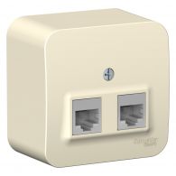 Розетка компьютерная двойная Blanca молочный CAT5e + CAT5e RJ45 накладной монтаж (Schneider Electric), арт. BLNIA045452