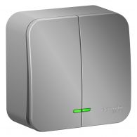 Выключатель 2 кл с подсветкой Blanca алюминий накладной монтаж (Schneider Electric), арт. BLNVA105113