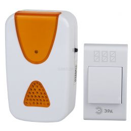 Звонок 32 мелодии беспроводной питание от батареек с кнопкой IP20 до 100м бело-оранжевый A02 (Эра), арт. Б0019874