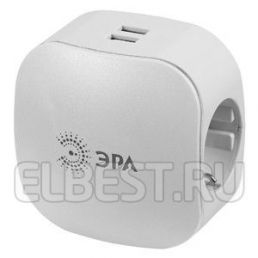Разветвитель 3 гнезда с заземлением и USB разъемами белый 16А (Эра), арт. Б0015243