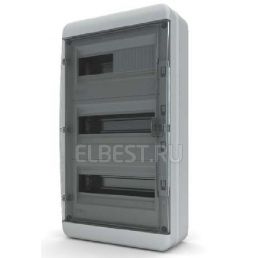 Бокс (щиток) на 36 автоматов Tekfor 3 ряда пластиковый наружный прозрачная дверь IP65 (Tekfor), арт. 01-03-041