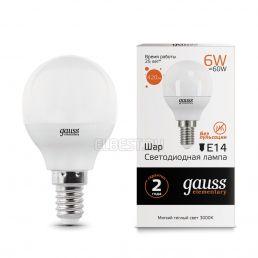 Gauss Лампа LED Elementary G45 E14 6W 3000K