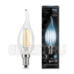 Gauss Лампа LED Filament Candle tailed E14 9W 4100K 1/10/50