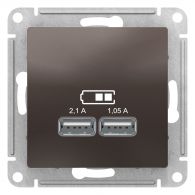 Розетка USB двойная 2м AtlasDesign мокко 5В/2100мА 2х5В/1050мА механизм встроенный монтаж (Schneider Electric), арт. ATN000633