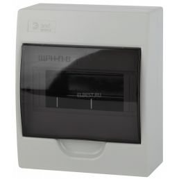 Бокс (щиток) на 8 автоматов 1 ряд пластиковый наружный IP41 прозрачная дверь ЩРН-П-8 Simple (Эра), арт. Б0041523