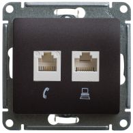 Розетка компьютерная двойная Glossa шоколад CAT5e + CAT5e RJ45 встроенный монтаж (Schneider Electric), арт. GSL000885KK