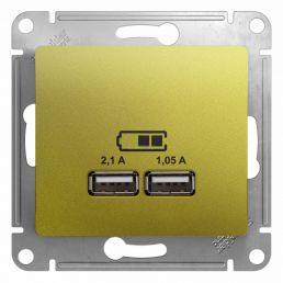 Розетка USB двойная 2м Glossa фисташковый 5В/2100мА 2х5В/1050мА механизм встроенный монтаж (Schneider Electric), арт. GSL001033