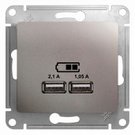 Розетка USB двойная 2м Glossa платина 5В/2100мА 2х5В/1050мА механизм встроенный монтаж (Schneider Electric), арт. GSL001233