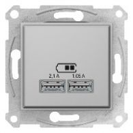 Розетка USB двойная 2м Sedna алюминий 2,1А (2x1,05А) механизм встроенный монтаж (Schneider Electric), арт. SDN2710260