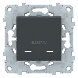 Выключатель 2 кл проходной (переключатель) с подсветкой Unica NEW антрацит 2 модуля встроенный монтаж (Schneider Electric), арт. NU521354N