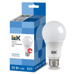 Лампа светодиодная LED груша 20W Е27 1800Лм 6500К 220V (IEK), арт. LLE-A60-20-230-65-E27
