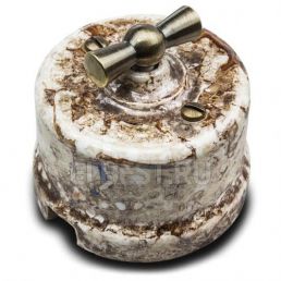 Выключатель 1 кл перекрестный (переключатель) Лизетта мрамор 10А керамика накладной монтаж (Bironi), арт. B1-203-09