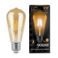 Лампа светодиодная LED груша филамент 6W E27 550Лм 2400К 220V Filament (Gauss), арт. 102802006