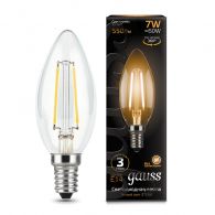Лампа светодиодная LED свеча филамент 7W E14 550Лм 2700К 220V Filament (Gauss), арт. 103801107