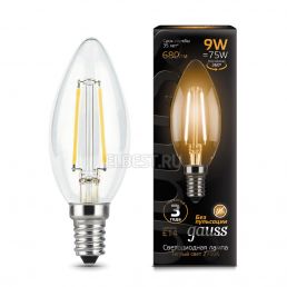 Лампа светодиодная LED свеча филамент 9W E14 680Лм 2700К 220V Filament (Gauss), арт. 103801109