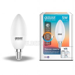 Лампа светодиодная LED свеча 5W E14 470Лм 2700-6500K с беспроводным через Wi-Fi изменением яркости/ оттенков белого света 220V Smart Home (Gauss), арт. 1110112