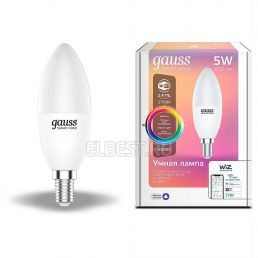 Лампа светодиодная LED свеча 5W E14 470Лм 2700-6500K с беспроводным через Wi-Fi изменением яркости/ оттенков белого и цветного света 220V Smart Home (Gauss), арт. 1190112