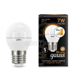 Лампа светодиодная LED шар 7W E27 550/260/80 Лм 3000К встроенный диммер на 3 режима 220V Умный свет (Gauss), арт. 105102107-S