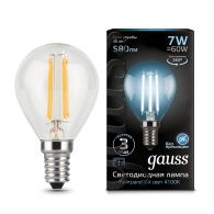 Лампа светодиодная LED шар филамент 7W E14 580Лм 4100К 220V Filament (Gauss), арт. 105801207