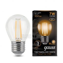 Лампа светодиодная LED шар филамент 7W E27 550Лм 2700К 220V Filament (Gauss), арт. 105802107