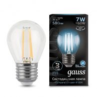 Лампа светодиодная LED шар филамент 7W E27 580Лм 4100К 220V Filament (Gauss), арт. 105802207