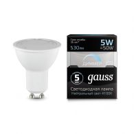 Лампа светодиодная LED софит 5W GU10 530Лм 4100К диммируемая 220V Умный свет (Gauss), арт. 101506205-D