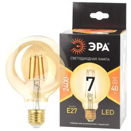 Лампа светодиодная LED шар филамент 7W E27 440Лм 2400К gold 220V F-LED (Эра), арт. Б0047662