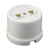 Розетка компьютерная двойная Лизетта белый CAT5e + CAT5e RJ45 керамика накладной монтаж (Bironi), арт. B1-302-01