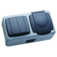 Блок 2 горизонтальный Выключатель 2 кл+ Розетка с/з с крышкой Nemliyer серый IP55 накладной монтаж (Makel), арт. 36064208