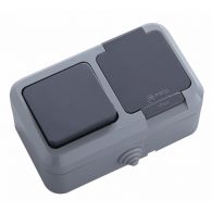 Блок 2 горизонтальный Выключатель 1 кл+ Розетка с/з с крышкой Nemliyer IP44 серый накладной монтаж (Makel), арт. 18150