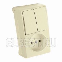 Блок 2 вертикальный Выключатель 2 кл+ Розетка б/з Vera кремовый накладной монтаж (Viko), арт. 90681289