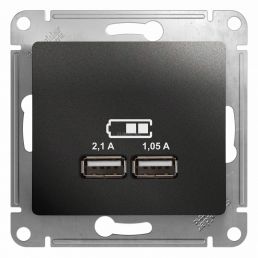 Розетка USB двойная 2м Glossa антрацит 5В/2100мА 2х5В/1050мА механизм встроенный монтаж (Schneider Electric), арт. GSL000733