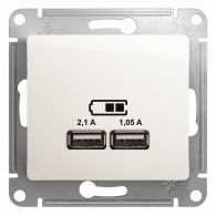Розетка USB двойная 2м Glossa перламутр 5В/2100мА 2х5В/1050мА механизм встроенный монтаж (Schneider Electric), арт. GSL000633