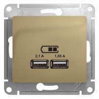 Розетка USB двойная 2м Glossa титан 5В/2100мА 2х5В/1050мА механизм встроенный монтаж (Schneider Electric), арт. GSL000433