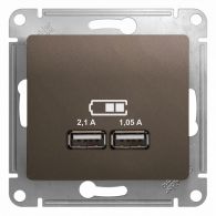 Розетка USB двойная 2м Glossa шоколад 5В/2100мА 2х5В/1050мА механизм встроенный монтаж (Schneider Electric), арт. GSL000833