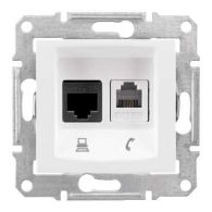 Розетка компьютерная + телефонная двойная Sedna белый CAT5e+TF механизм встроенный монтаж (Schneider Electric), арт. SDN5100121