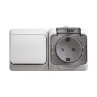 Блок 2 горизонтальный Выключатель 1 кл+ Розетка с/з со шторками Этюд белый IP44 накладной монтаж (Schneider Electric), арт. BPA16-241B