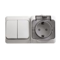 Блок 2 горизонтальный Выключатель 2 кл+ Розетка с/з со шторками Этюд белый IP44 накладной монтаж (Schneider Electric), арт. BPA16-242B