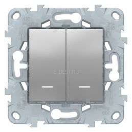 Выключатель 2 кл с подсветкой Unica NEW алюминий 2 модуля механизм встроенный монтаж (Schneider Electric), арт. NU521130N