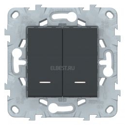 Выключатель 2 кл с подсветкой Unica NEW антрацит 2 модуля механизм встроенный монтаж (Schneider Electric), арт. NU521154N