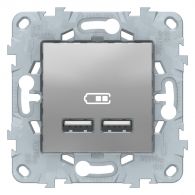 Розетка USB двойная 2м Unica NEW алюминий 5В/2100мА 2х5В/1050мА механизм встроенный монтаж (Schneider Electric), арт. NU541830