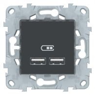 Розетка USB двойная 2м Unica NEW антрацит 5В/2100мА 2х5В/1050мА механизм встроенный монтаж (Schneider Electric), арт. NU541854