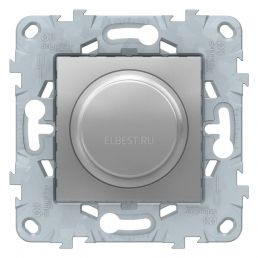 Диммер (светорегулятор) Unica NEW алюминий поворотно-нажимной 200W LED универсальный встроенный монтаж (Schneider Electric), арт. NU551430