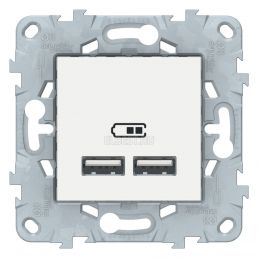 Розетка USB двойная 2м Unica NEW белый 5В/2100мА 2х5В/1050мА механизм встроенный монтаж (Schneider Electric), арт. NU541818